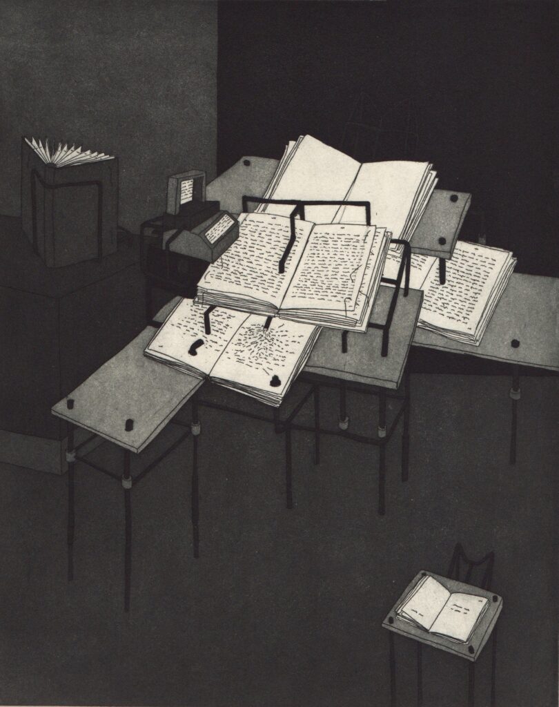 Moeseneder-Eva-Literaturmaschine-1984-Strichaetzung-mit-Aquatinta-245-x-195-cm-1