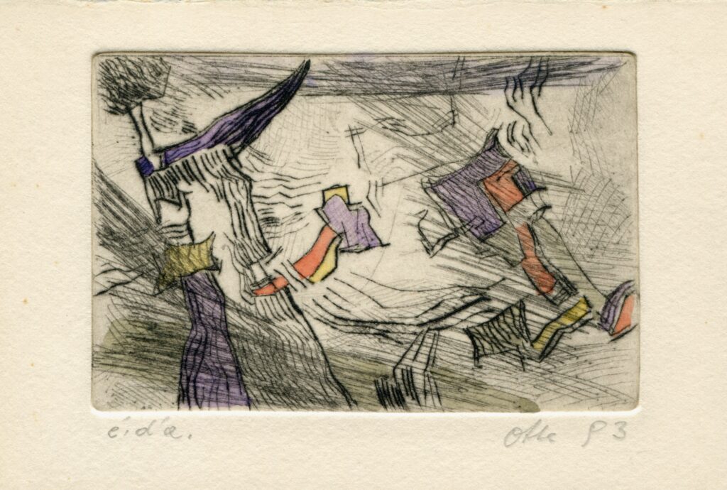 Otte-Werner-Fliegende-Formen-1993-Radierung-koloriert-98-x-15-cm-Besitz-Salzburg-Museum-1